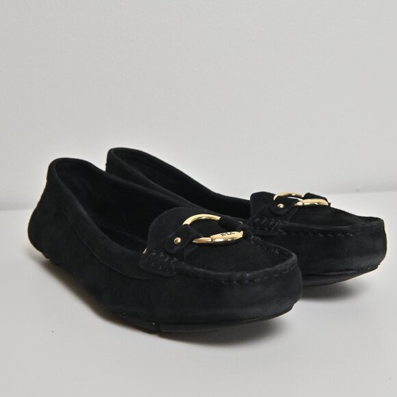 Lauren Ralph Lauren Candace Gold Ring Black Suede Ballet Flats Women's US9.5 UK7 - Picture 10 of 16